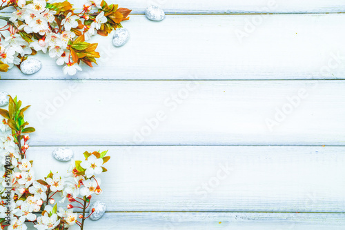 Easter eggs wood. April floral nature, white happy easter eggs on wood spring background. Easter pattern with place for text.