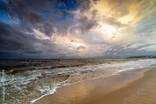 Natural landscape from the sea on a cloudy windy day.