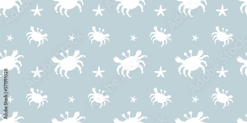 Childish marine vector seamless pattern with crabs and starfish for textiles, wrapping paper, covers