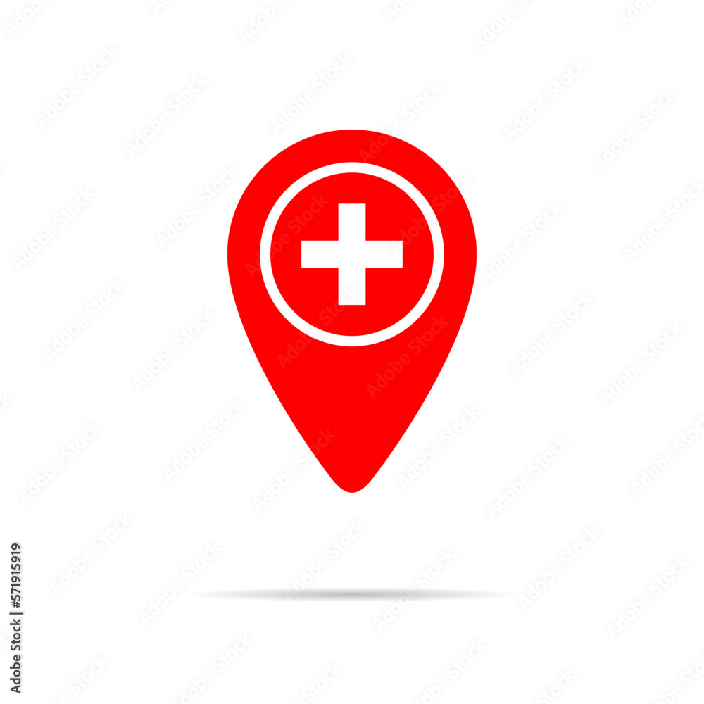 Hospital location icon vector. Health care position pin sign symbol Hospital location icon vector. Health care position pin sign symbol