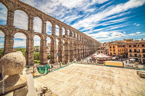 Photography ancient Roman aqueduct in Segovia, spain