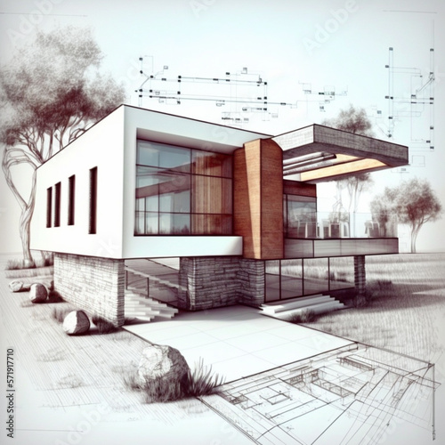 Modern house render, Generative Ai