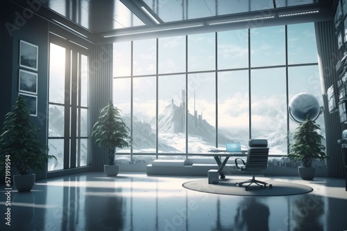 Futuristic Tech Landscapes, Showcasing sleek and modern offices with advanced technology, including AI and machine learning systems. Generative AI