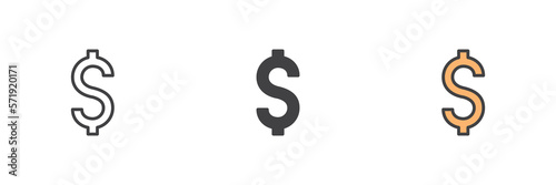 Dollar sign different style icon set