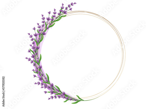 Round floral frame of lavender flowers.