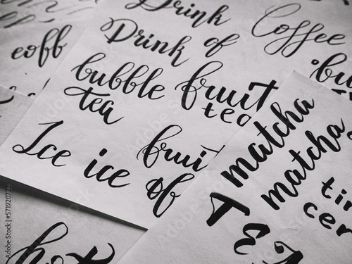 handwritten page lettering quote with tea phrase. photo hand drawn calligraphy type