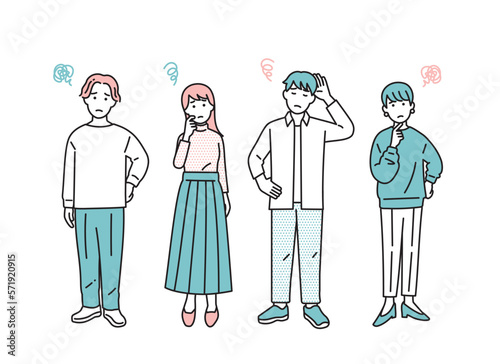 シンプルな男女のネガティブな立ち姿セット　イラスト素材