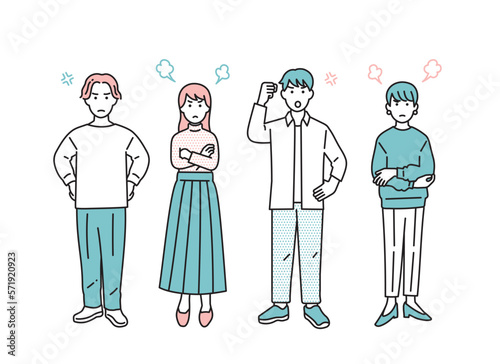 シンプルな男女のネガティブな立ち姿セット　イラスト素材