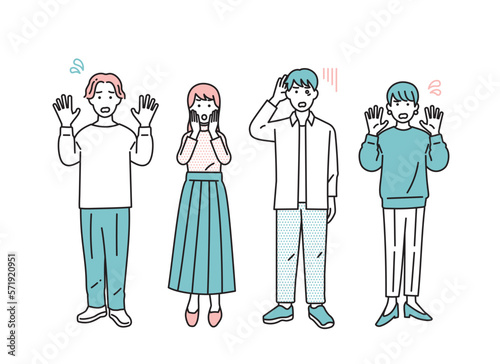 シンプルな男女のネガティブな立ち姿セット　イラスト素材