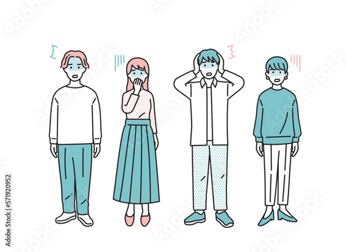 シンプルな男女のネガティブな立ち姿セット　イラスト素材