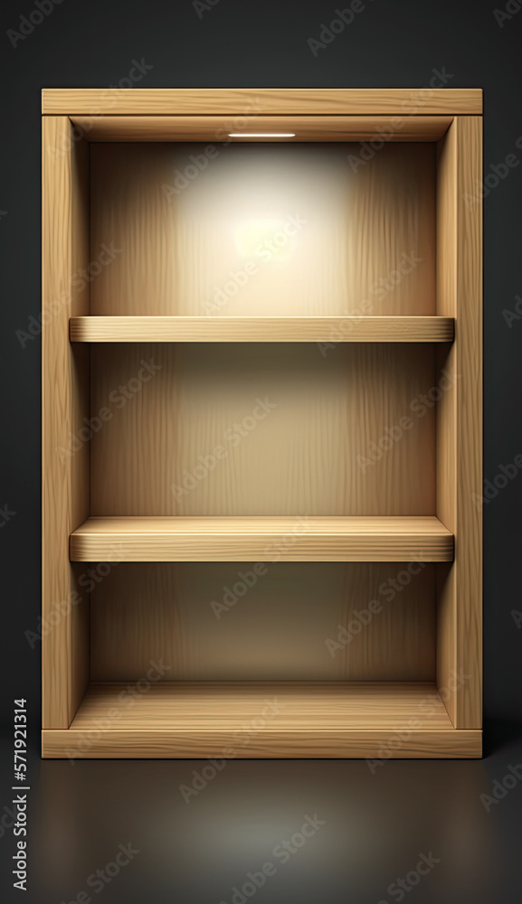 Empty wooden shelves with copy space. AI generative image. Empty wooden shelves with copy space. AI generative image.