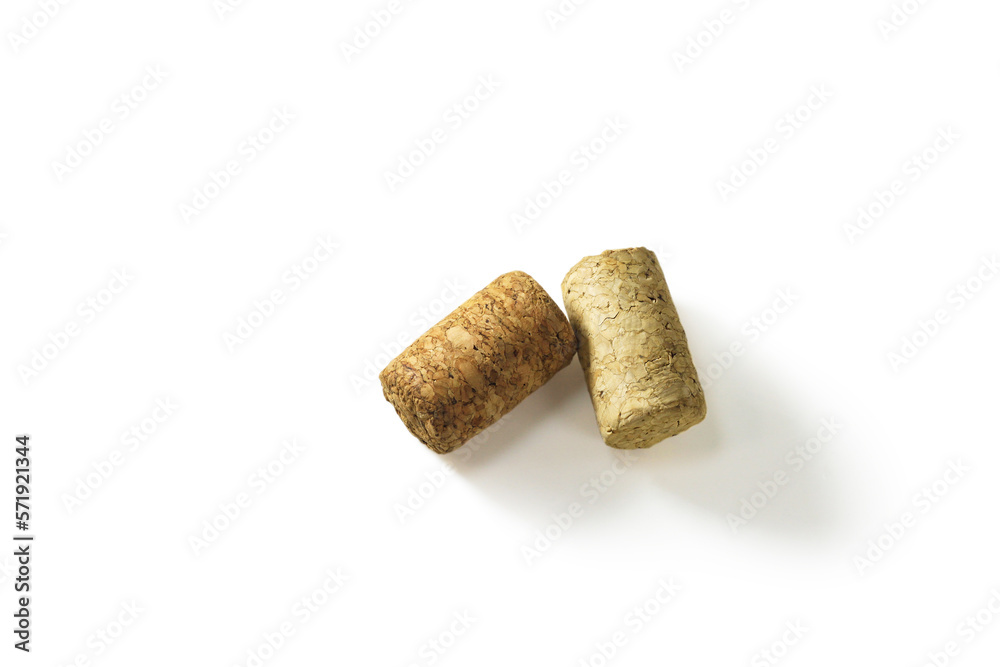 Wine corks isolated on white background close-up