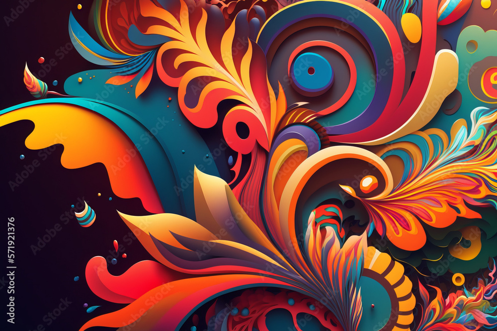 Abstract colorful  background with texture, lines, shapes, and curves illusions ai
