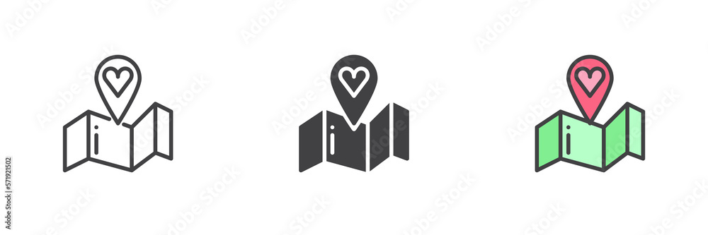 Heart map marker different style icon set Heart map marker different style icon set