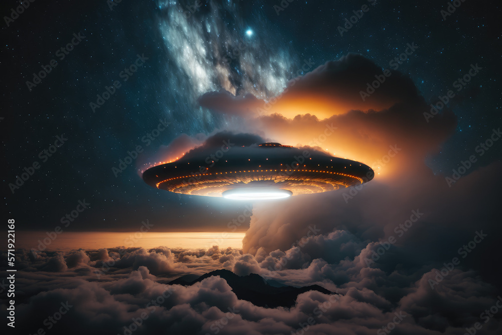 eerie alien ufo abduction lit up in the night sky made by generative ai ...
