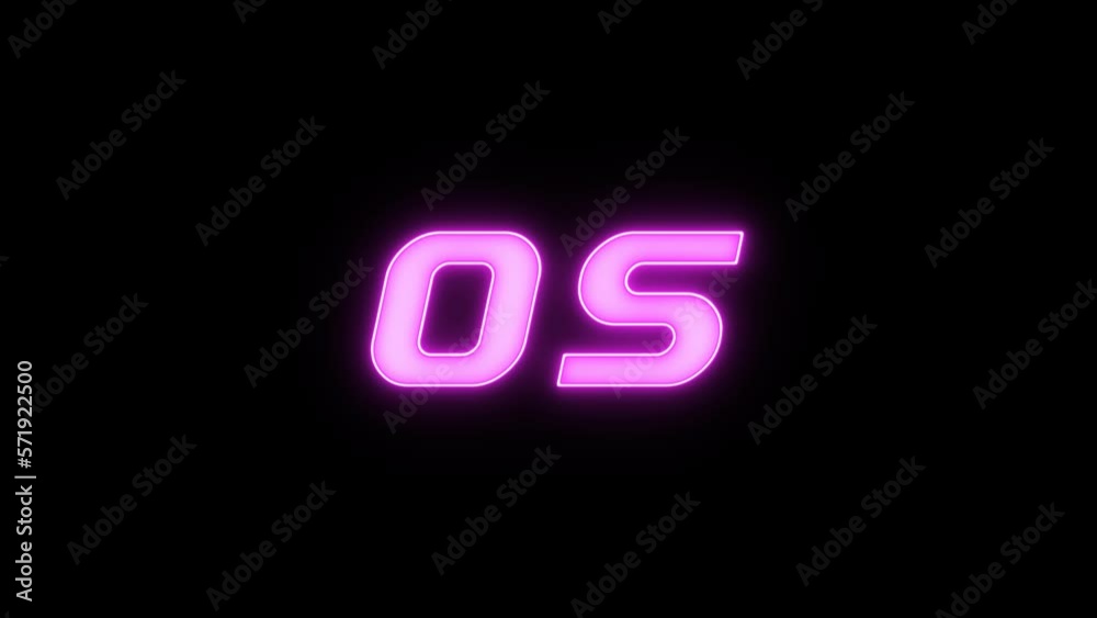 Neon countdown timer from ten to zero on transparent background