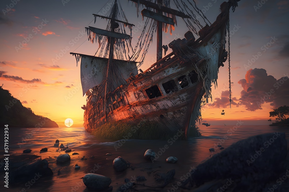 Obraz premium abandoned ship created using AI Generative Technology