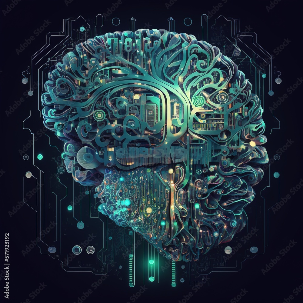 Ai Generation Artificial Intelligence Brain And Special Patterns Stock