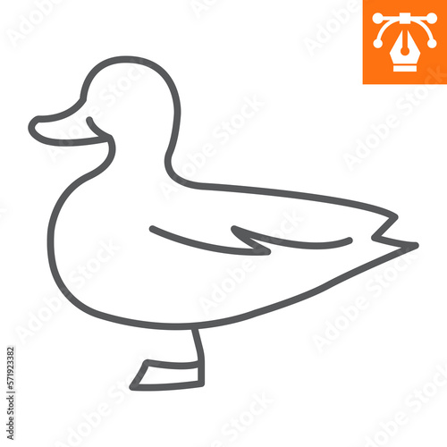 Duck line icon, outline style icon for web site or mobile app, animals and bird, mallard vector icon, simple vector illustration, vector graphics with editable strokes.