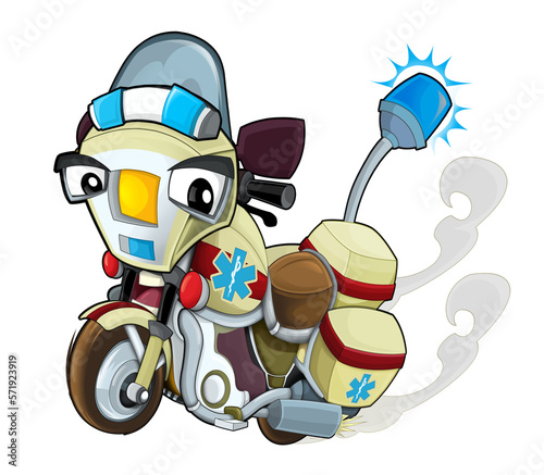 Cartoon motorcycle riding to the rescue illustration for children