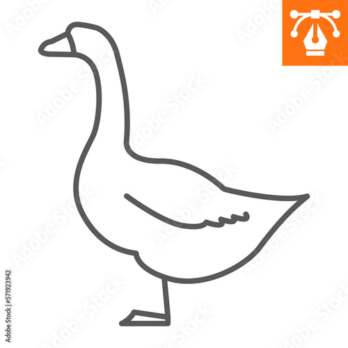 Goose line icon, outline style icon for web site or mobile app, animals and bird, goose vector icon, simple vector illustration, vector graphics with editable strokes.
