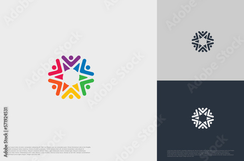 abstract global crown people colorful logo minimalist style illustration. Teamwork symbol.