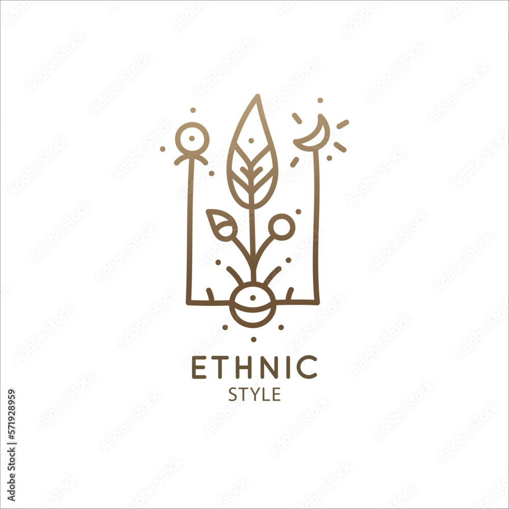 Abstract plant logo. Decoraitive emblem sprouted seed in linear style. Icon of eco food. Vector minimal badge for design of natural product, flower shop, cosmetics, ecology concept, health, spa Center