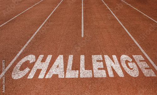 Challenge written on running track, New Concept on running track text in white color