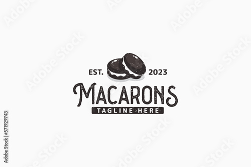 macarons logo in vintage style for any business, especially patisserie, bakery, cafe, etc.