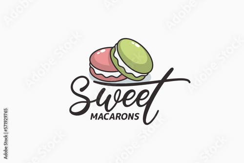 sweet macarons logo in vintage style for any business, especially patisserie, bakery, cafe, etc.