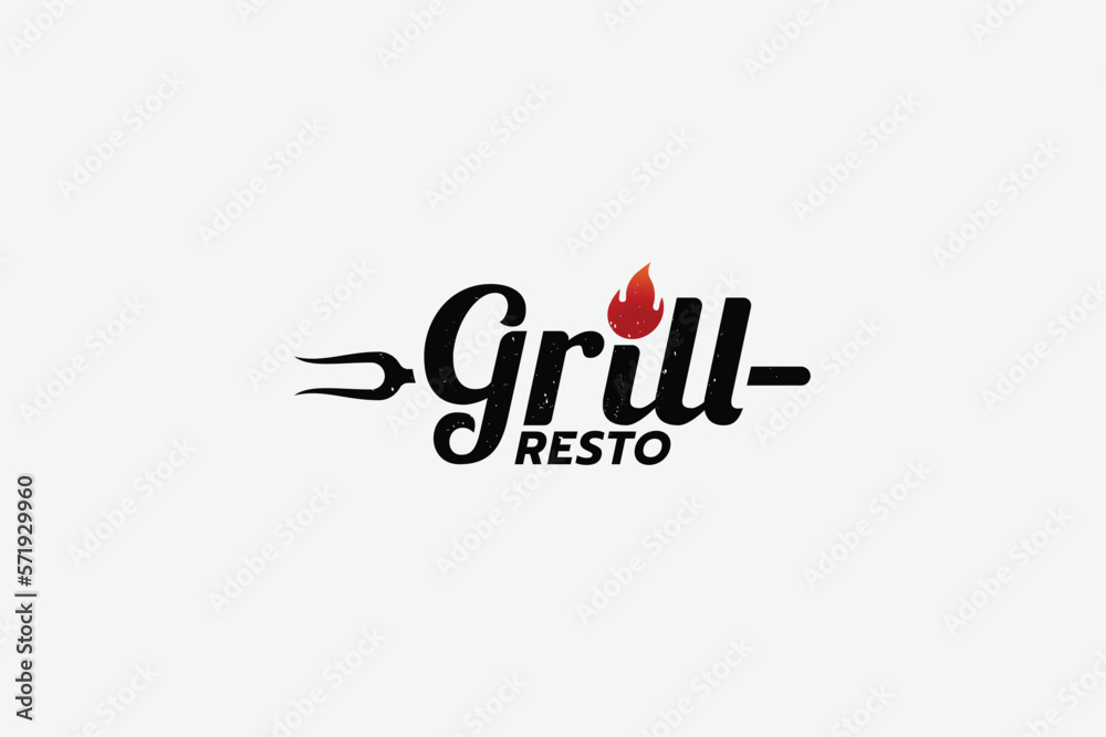 simple grill logo with a combination grill lettering and spatula for any business especially for restaurant, cafe, etc. simple grill logo with a combination grill lettering and spatula for any business especially for restaurant, cafe, etc.