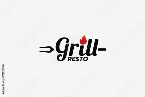 simple grill logo with a combination grill  lettering and spatula for any business especially for restaurant, cafe, etc.