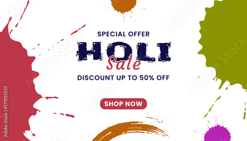 Happy Holi Festival Banner Sale and Promotion template for Festival of Colors celebration.