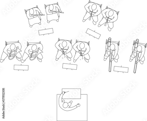 Top view of orchestral silhouette illustration vector sketch