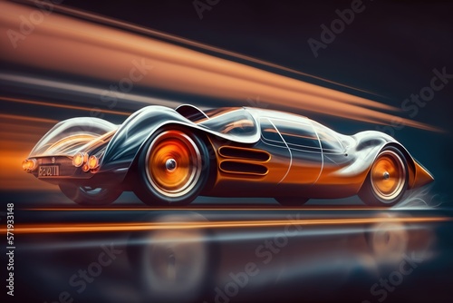 A retro futuristic high speed car with motion blur. generative AI