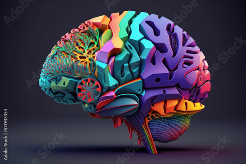 Colorful brain. Learning, education and creativity concept. Generative AI.