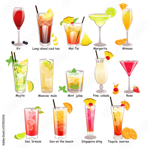 A set of classic official cocktails "Contemporary Classics". Vector illustration.
