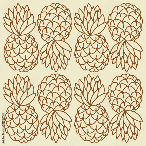 Seamless pattern with pineapples. Tropical fruit. Summer background. 