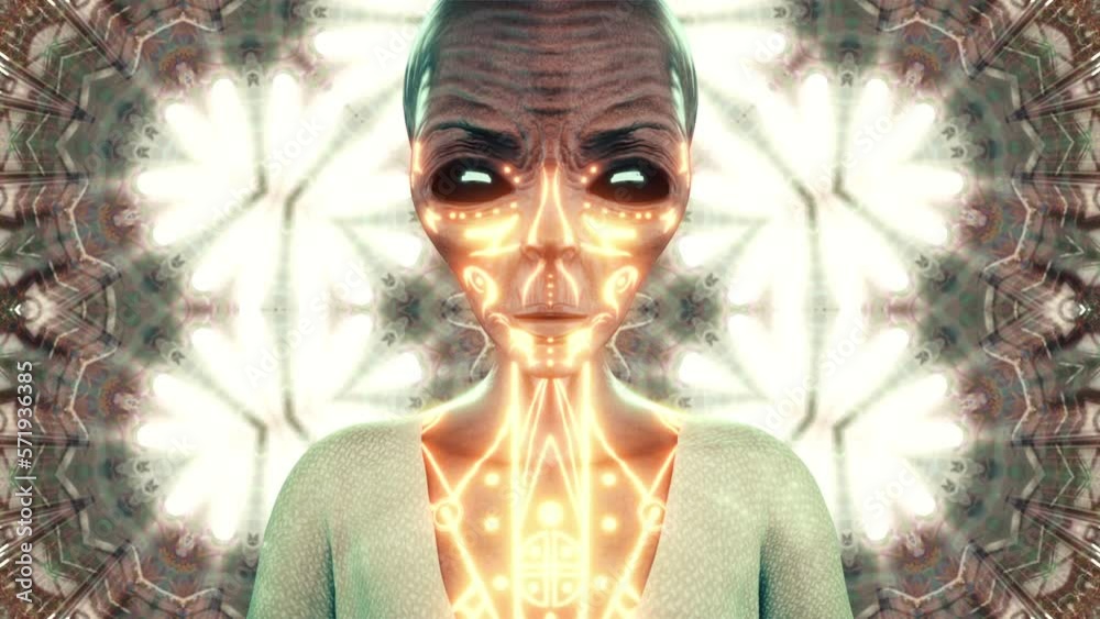 3d alien head looking up and down loop 4k