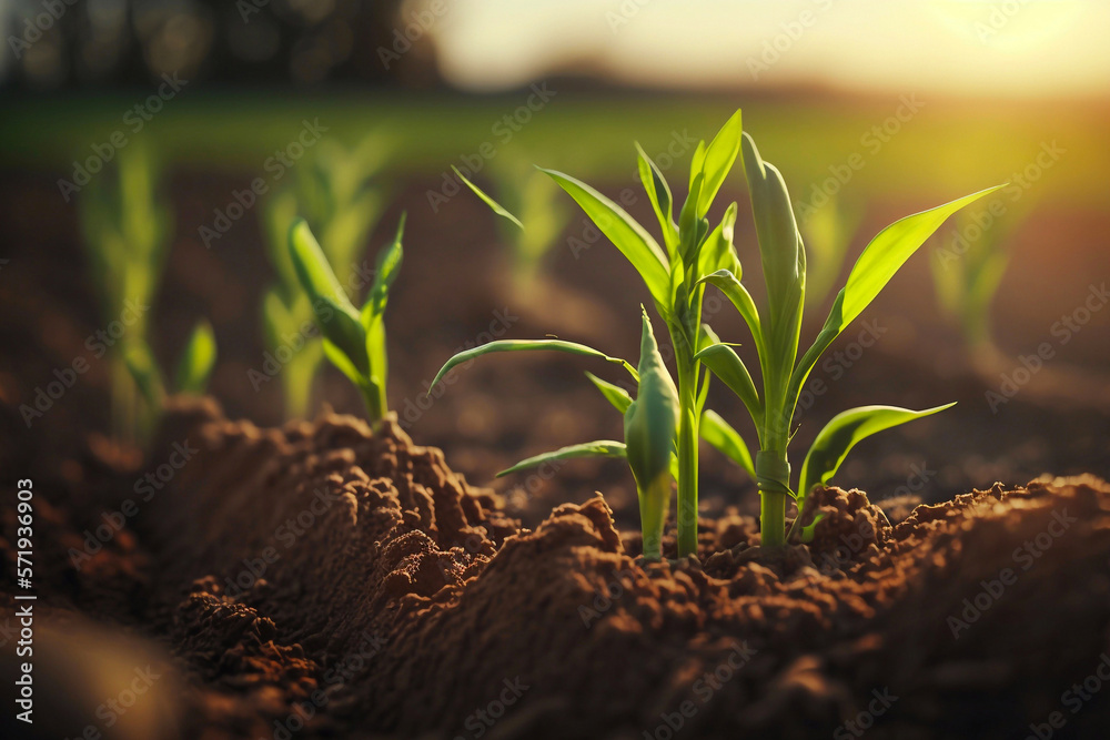 Corn Plants Growing In A Field. Generative AI Stock Illustration