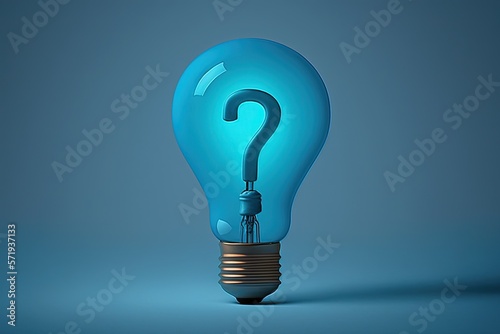 Light bulb with question mark, blue background. Generative AI