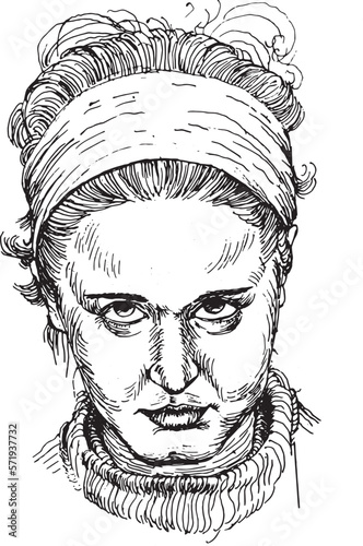 Face people sketch. Sketch hand drawn by black ink, women, man