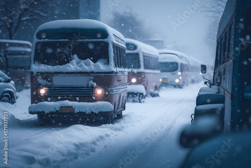 Abnormal record snowfall paralyzed infrastructure of city, cars got stuck in snow. Winter problem of town. Generation AI