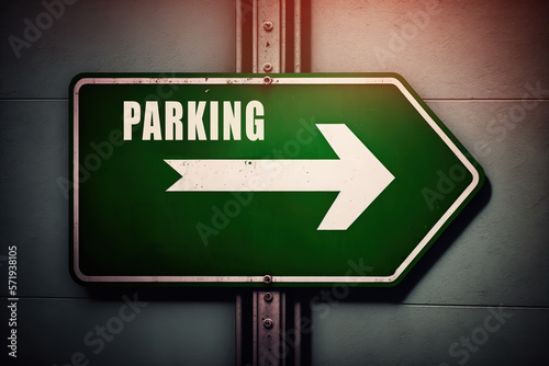 Car parking lot direction sign with arrow symbol, transport information object. Generative Ai image.