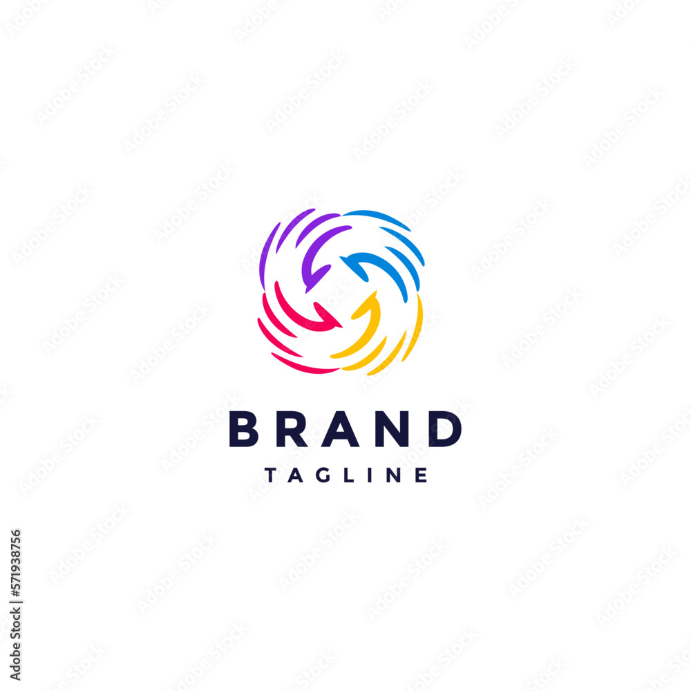 Four United Hands Symbol Design. Four Rotating Colorful Hands Logo Design.