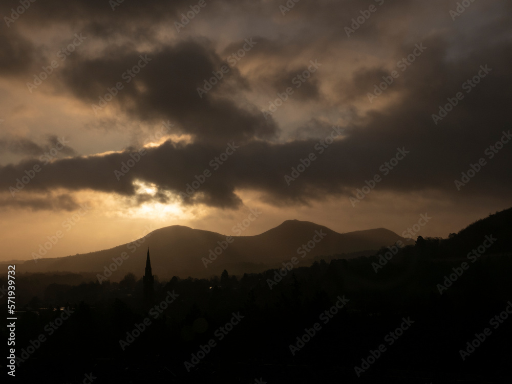 Dramatic Sunrise over Eildon Hills, Galashiels, Scottish Borders