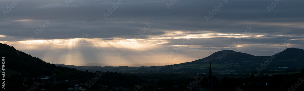 Rays of Light over the Eildon Hills and Galashiels, Scottish Borders
