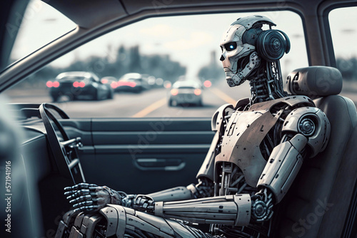 Robot driving a car. Generative AI