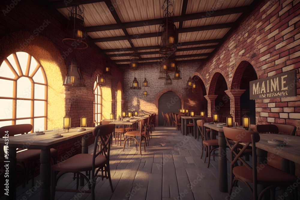 empty restaurant created using AI Generative Technology empty restaurant created using AI Generative Technology