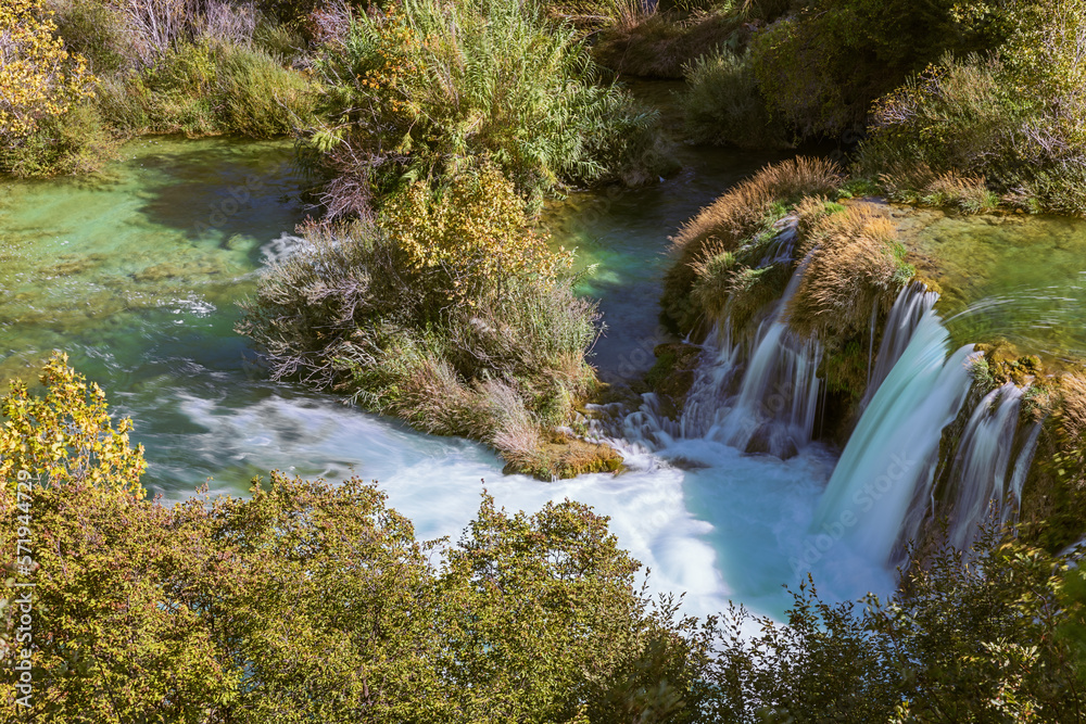Close up of a small waterfall on the Krka river in the Krka National Park